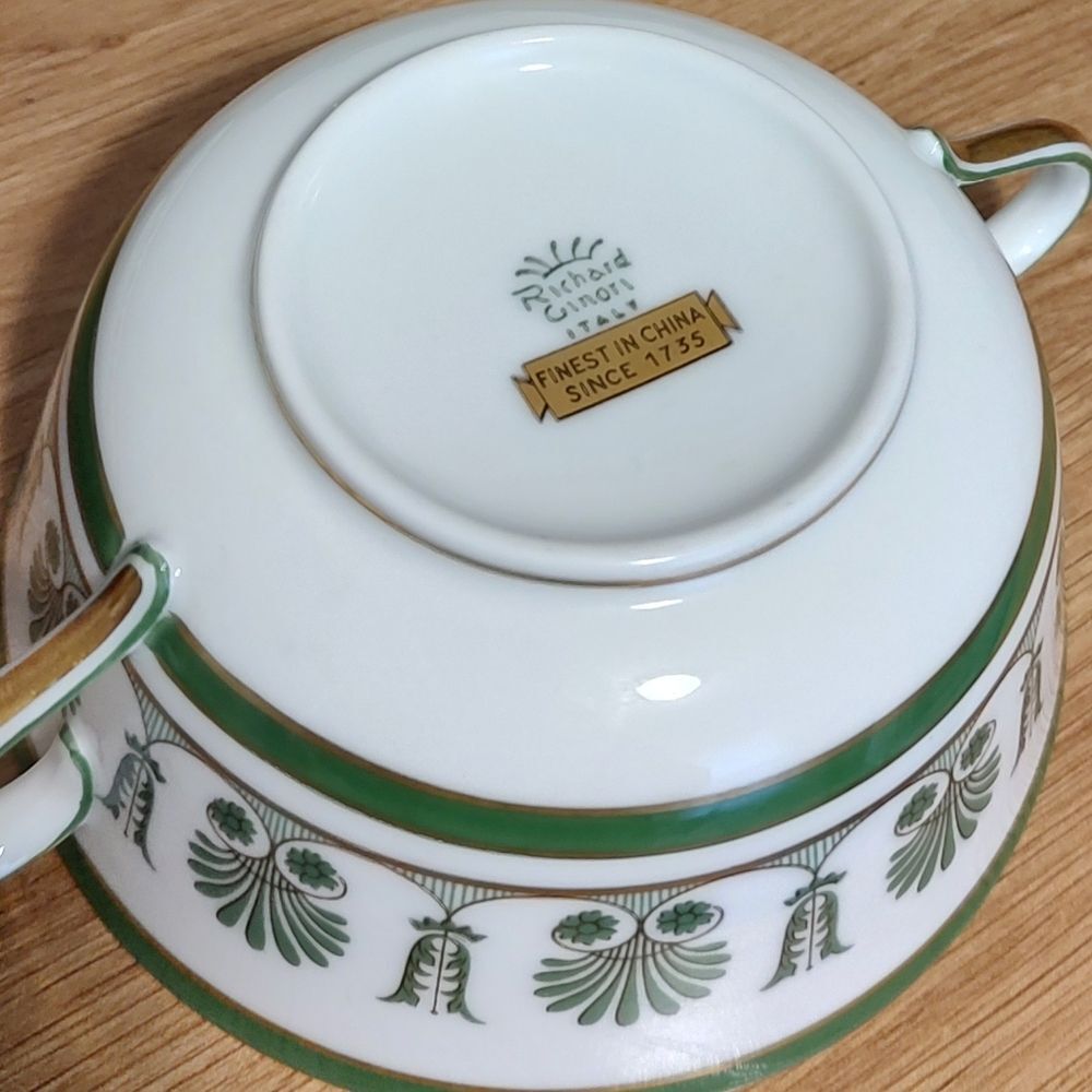 Richard Ginori Green Pattern Fine China Cup And Saucer - Picture 2 of 7